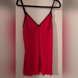 La SENZA Red Chemise with Black Lace Trim